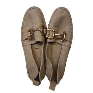 Zara Beige Espadrille Flats with Gold Buckle